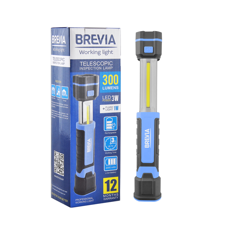 Ліхтар інспекційна Brevia LED телескопічна 3W COB+1W LED 300lm 2000mAh, Type-C